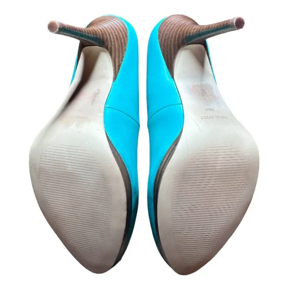 Nine West Kristal Teal and Brown Platform Bright Stiletto Pumps Size 8.5M - Picture 3 of 6